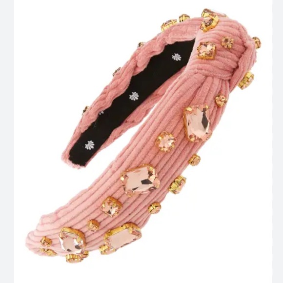 LELE SADOUGHI BLUSH CRYSTAL CORDUROY SLIM KNOTTED HEADBAND